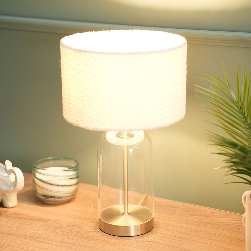 ValueLights Jessy Gold and Cream Boucle Shade Glass LED Table Lamp Image 3