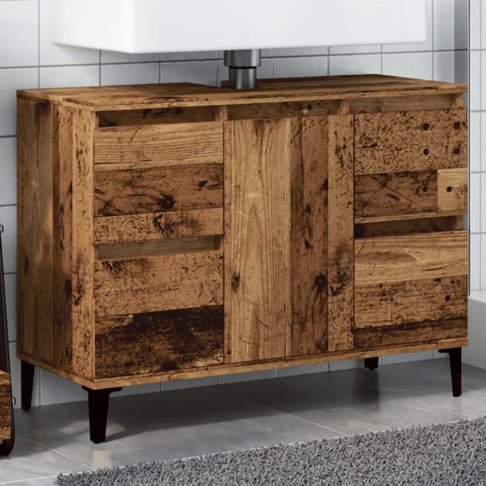 vidaXL Single Door 4 Drawers Old Wood Bathroom Sink Cabinet Image 1