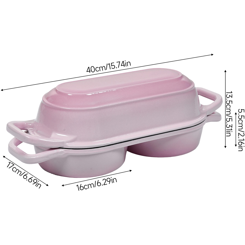 Living and Home Pink Oval Enamelled Cast Iron Double Loaf Bread Pot Image 8