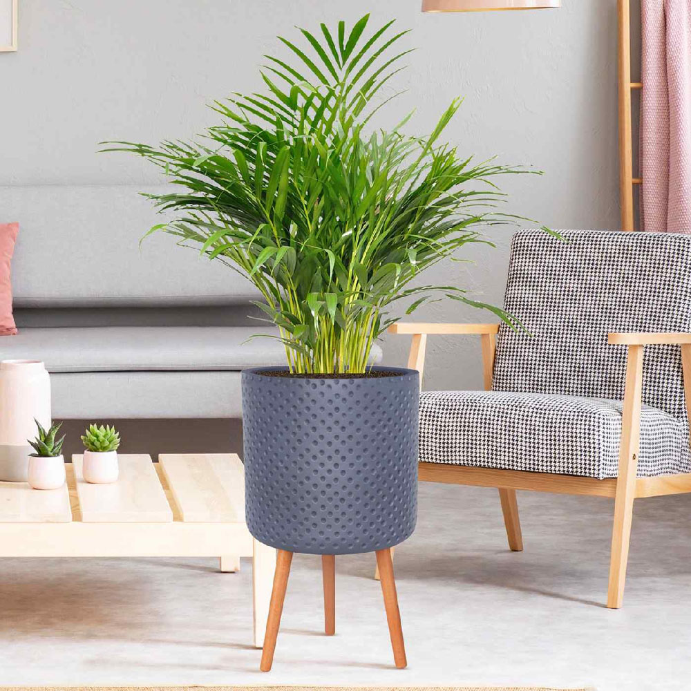 wilko Dotted Style Grey Cylinder Round Indoor Plant Pot with Legs 62cm Wilko