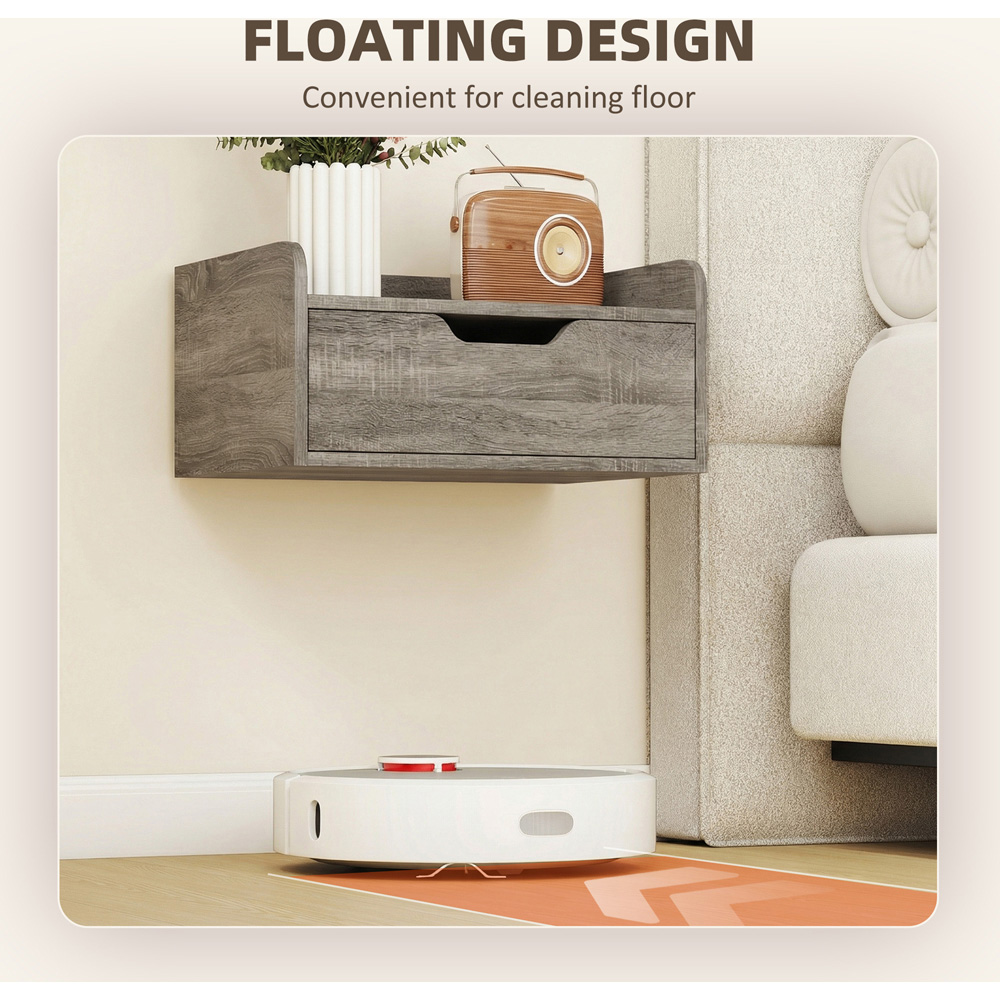 Portland Single Drawer Grey Floating Nightstand Set of 2 Image 4