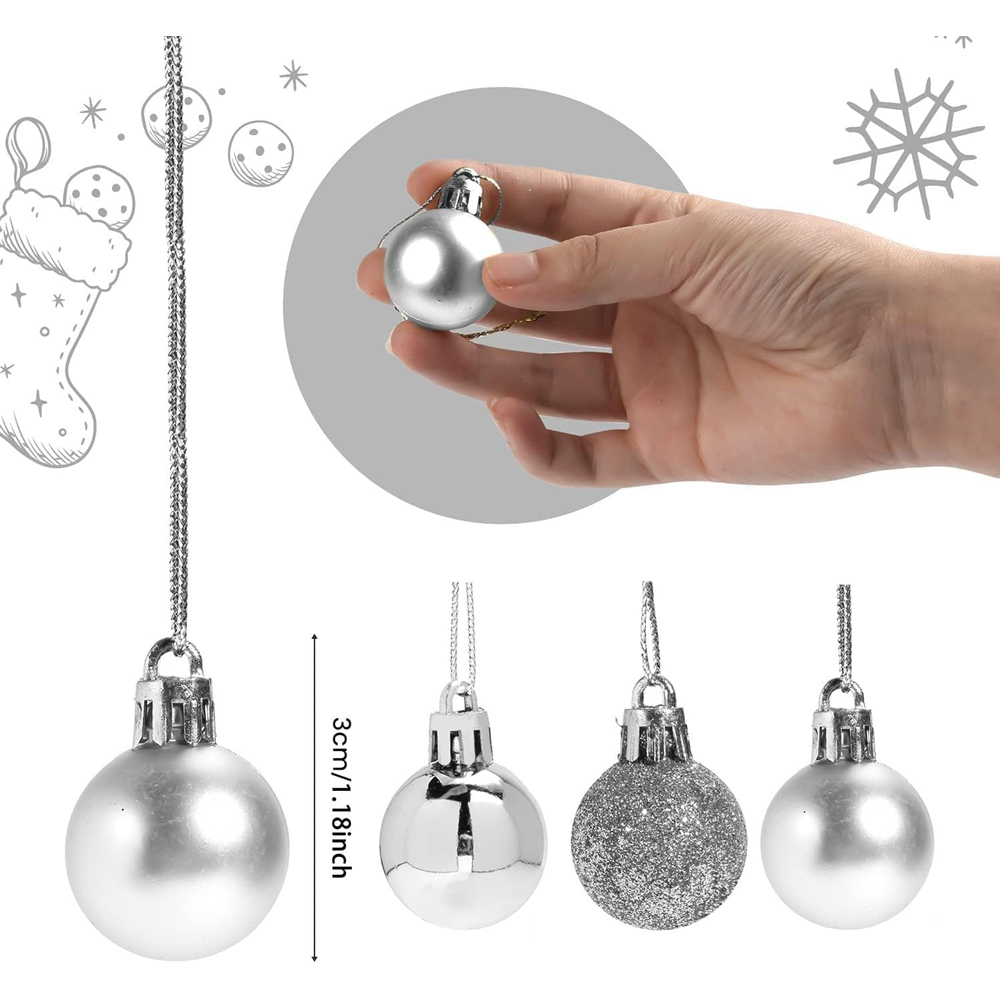 Shatchi 3cm Silver Shatterproof Christmas Baubles 24 Pack Image 3