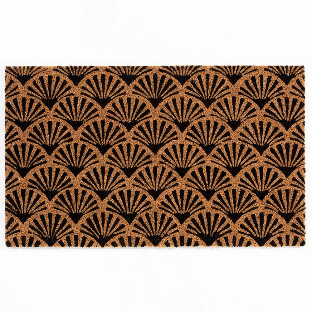 Astley Black Printed Scallop Coir Doormat 75 x 45cm Image 1