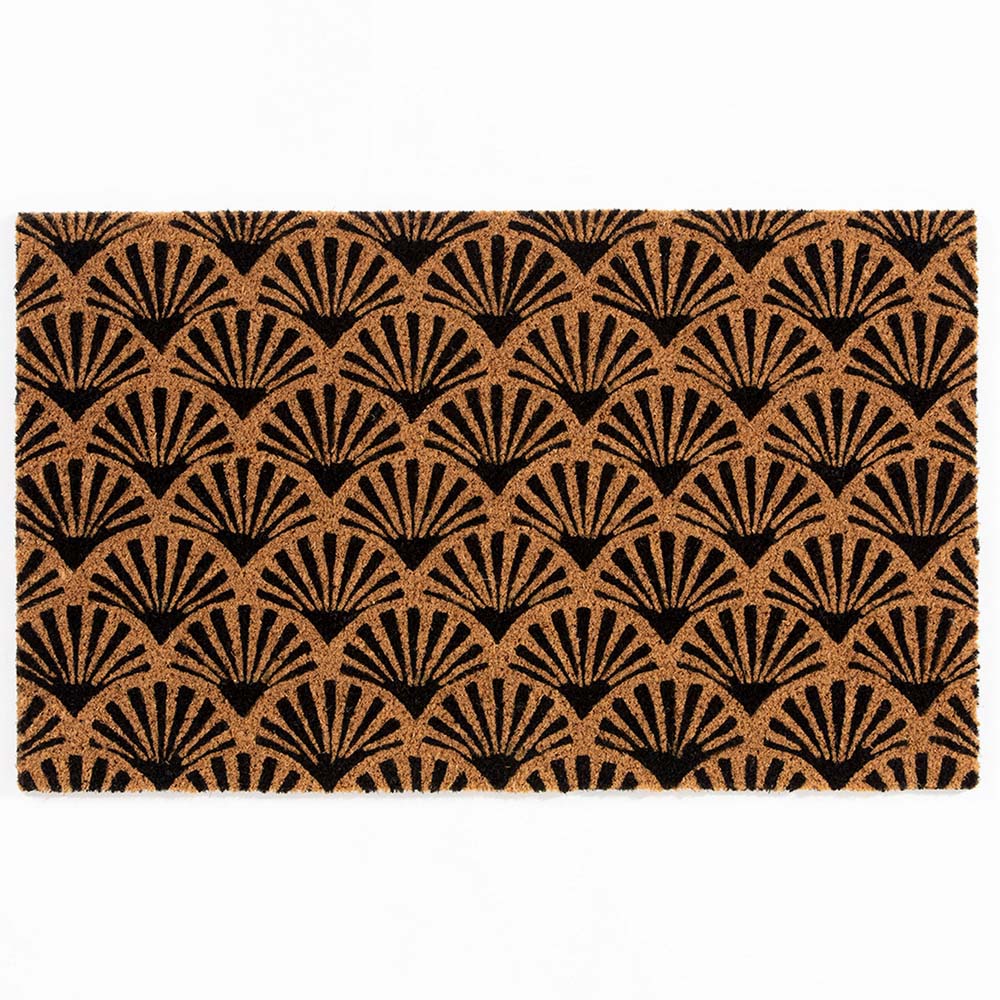 Esselle Home Black Printed Scallop Coir Doormat 75 x 45cm Image 1