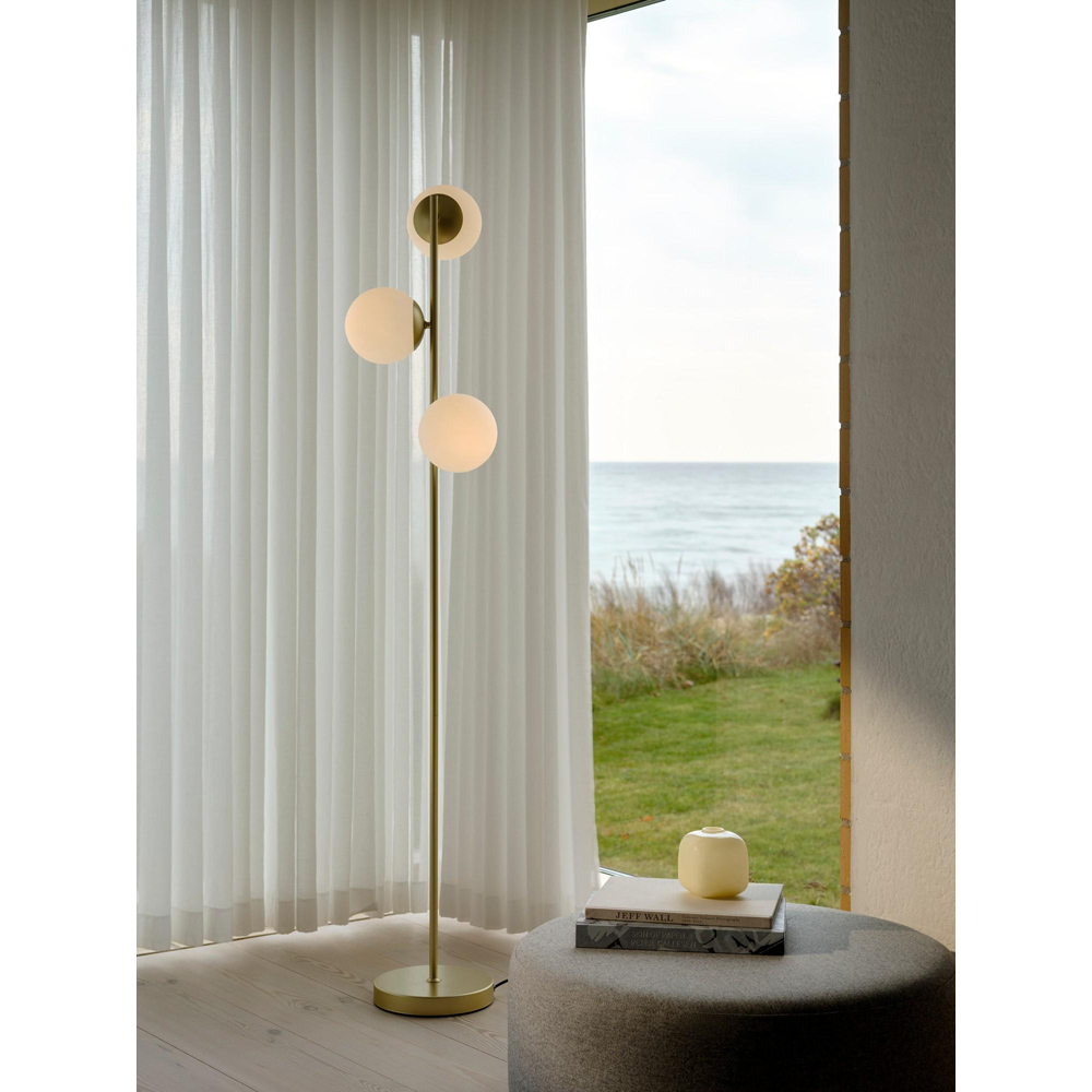 Nordlux Lilly 3 Light Brass Opal Glass Floor Lamp Image 2