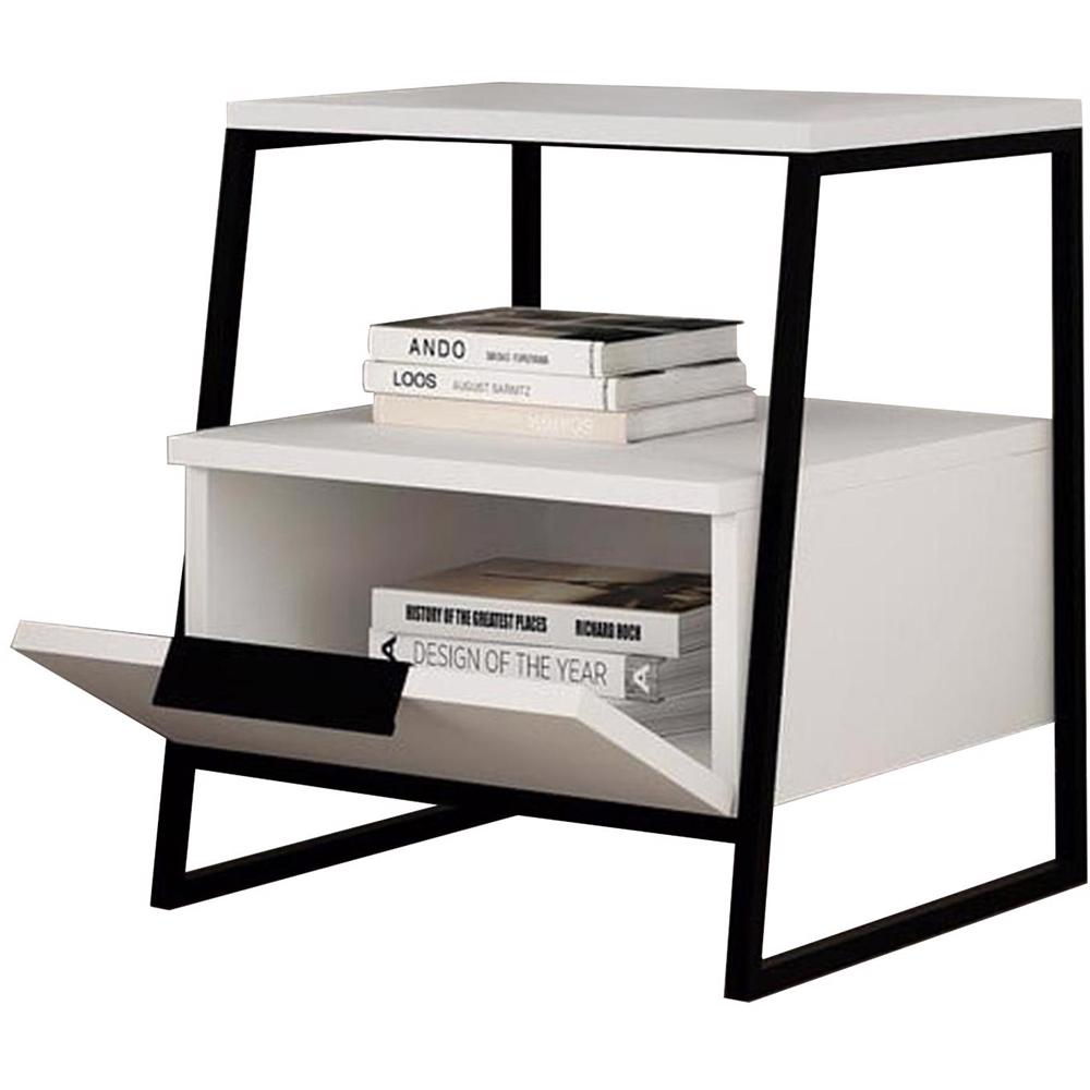 FWStyle Pal Single Door Single Shelf White Bedside Table Image 4