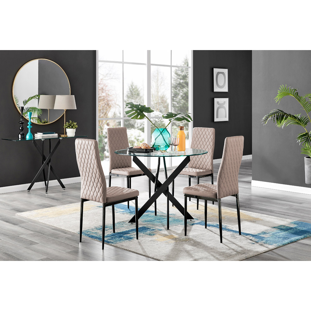 Furniturebox Arona Valera Glass 4 Seater Round Dining Set Black and Cappuccino Image 9