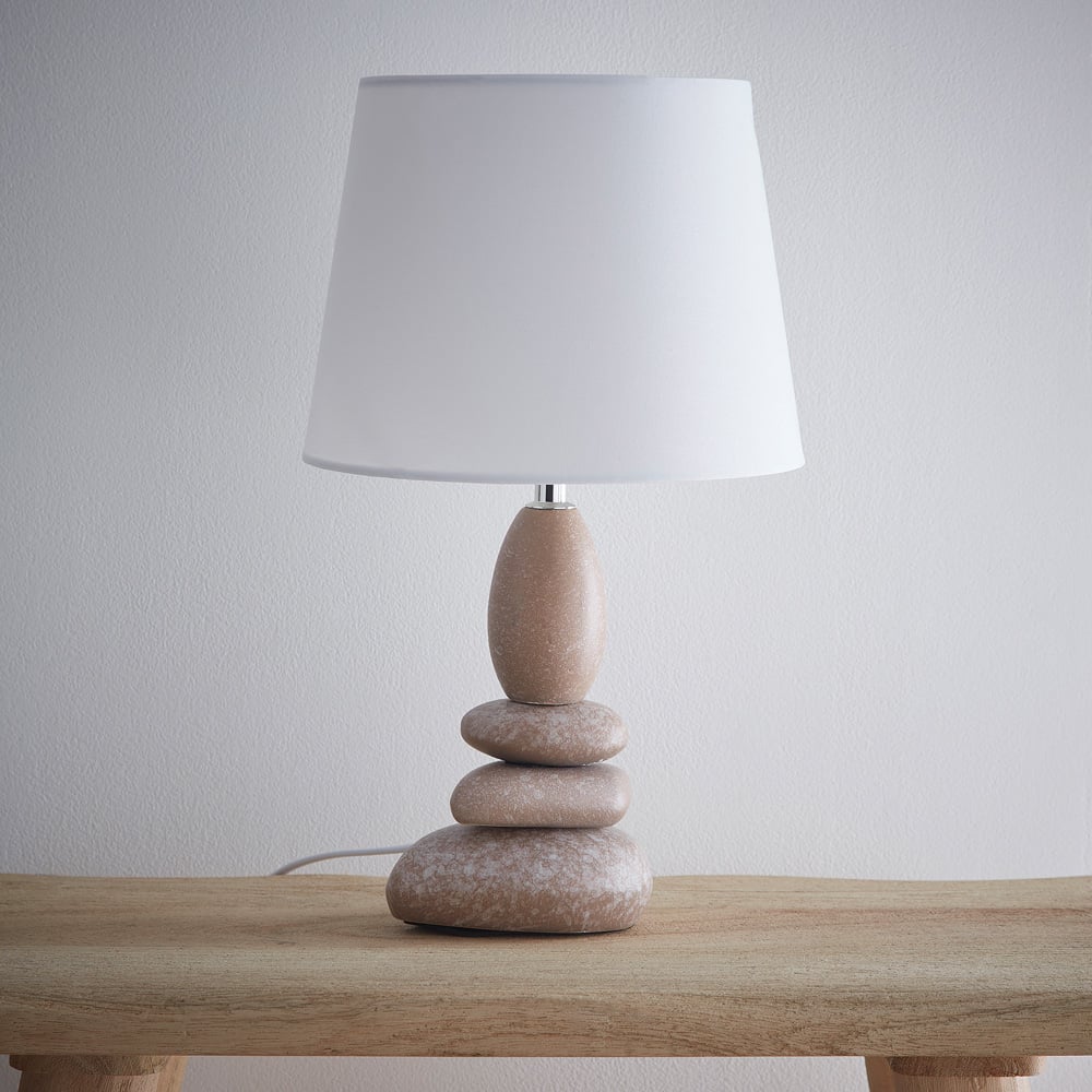 Kliving Kai White Cotton Shade Pebbles Ceramic Table Lamp Image 2