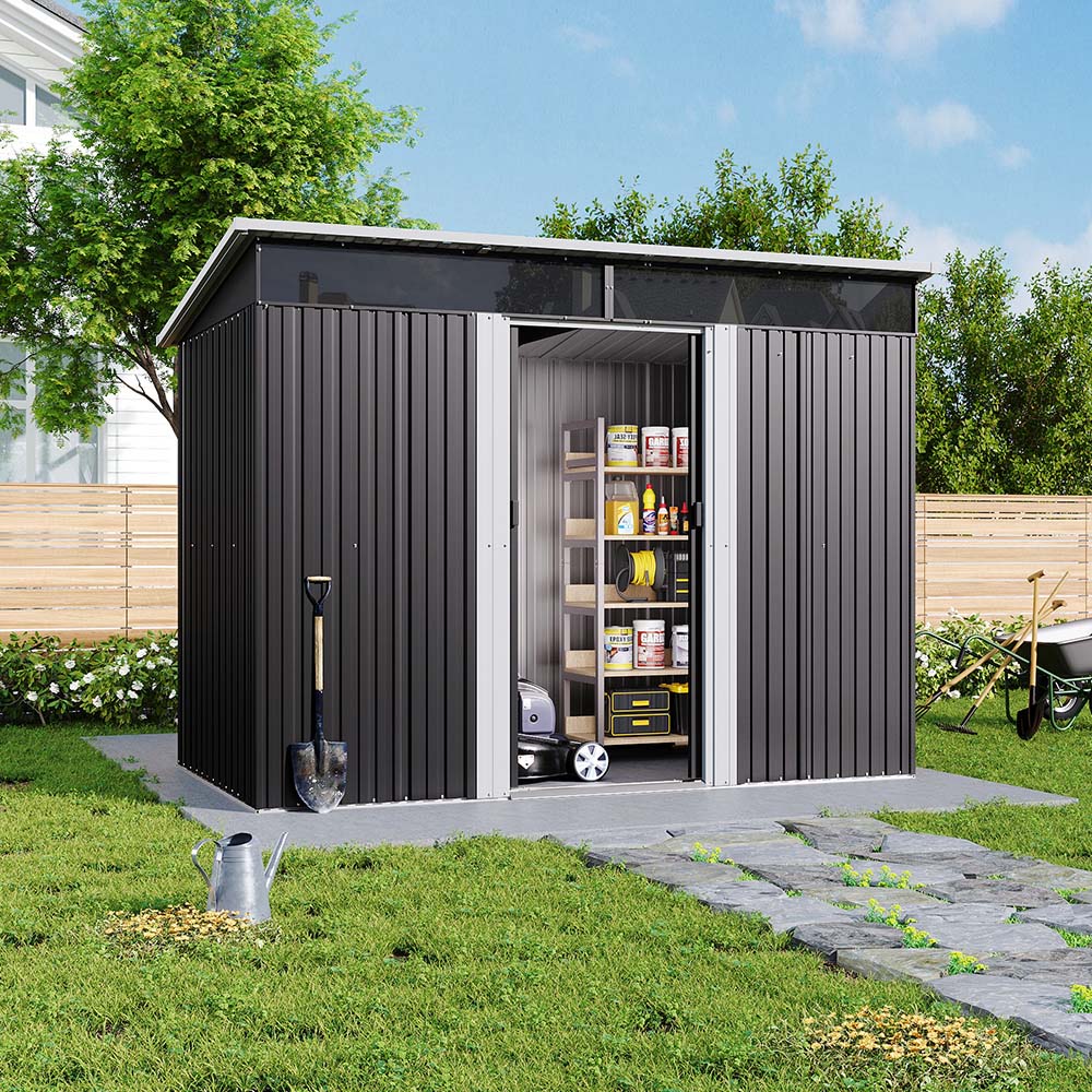 H&O Direct 8.5 x 6ft Black Metal Pent Garden Shed Image 3