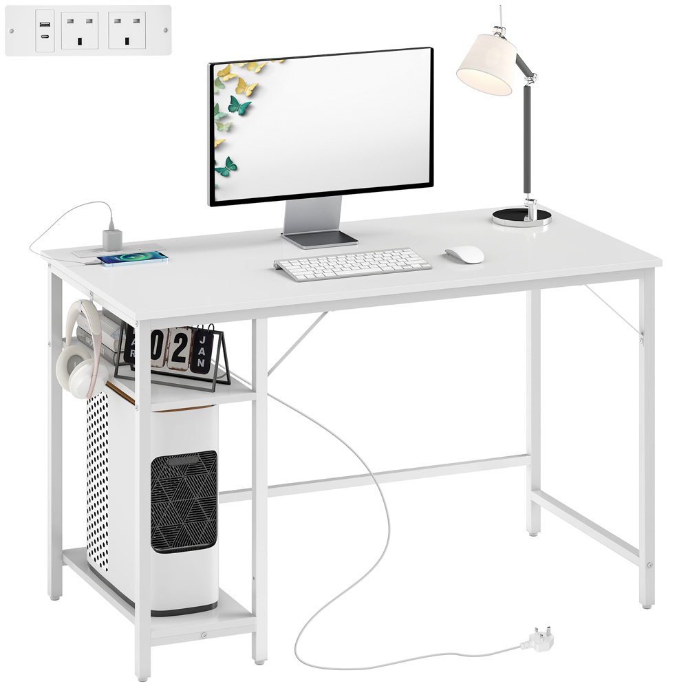 HOMCOM White 2 Shelf Reversible Computer Desk Image 2