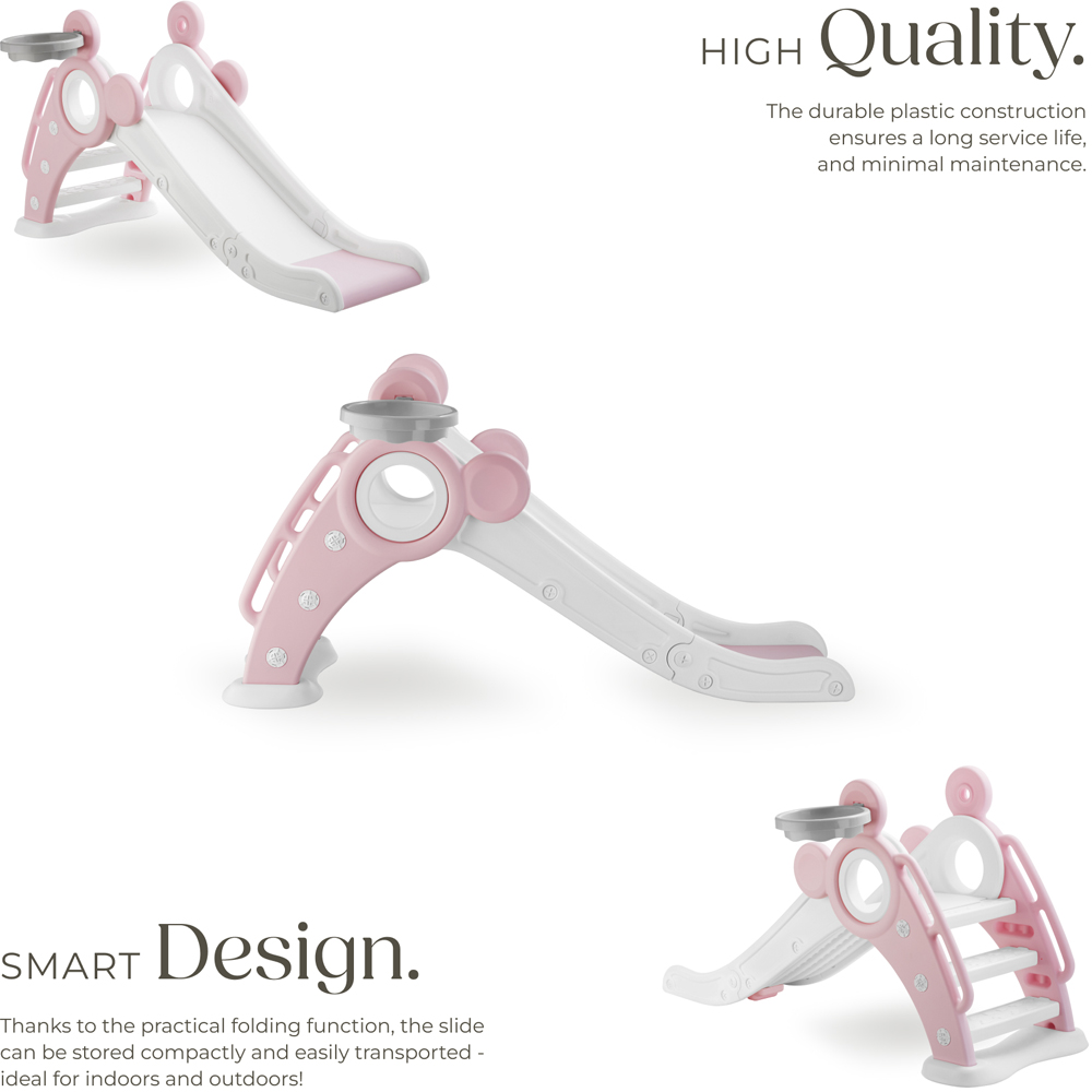 tectake Pink Children's Slide Joy with Basketball Hoop Image 4