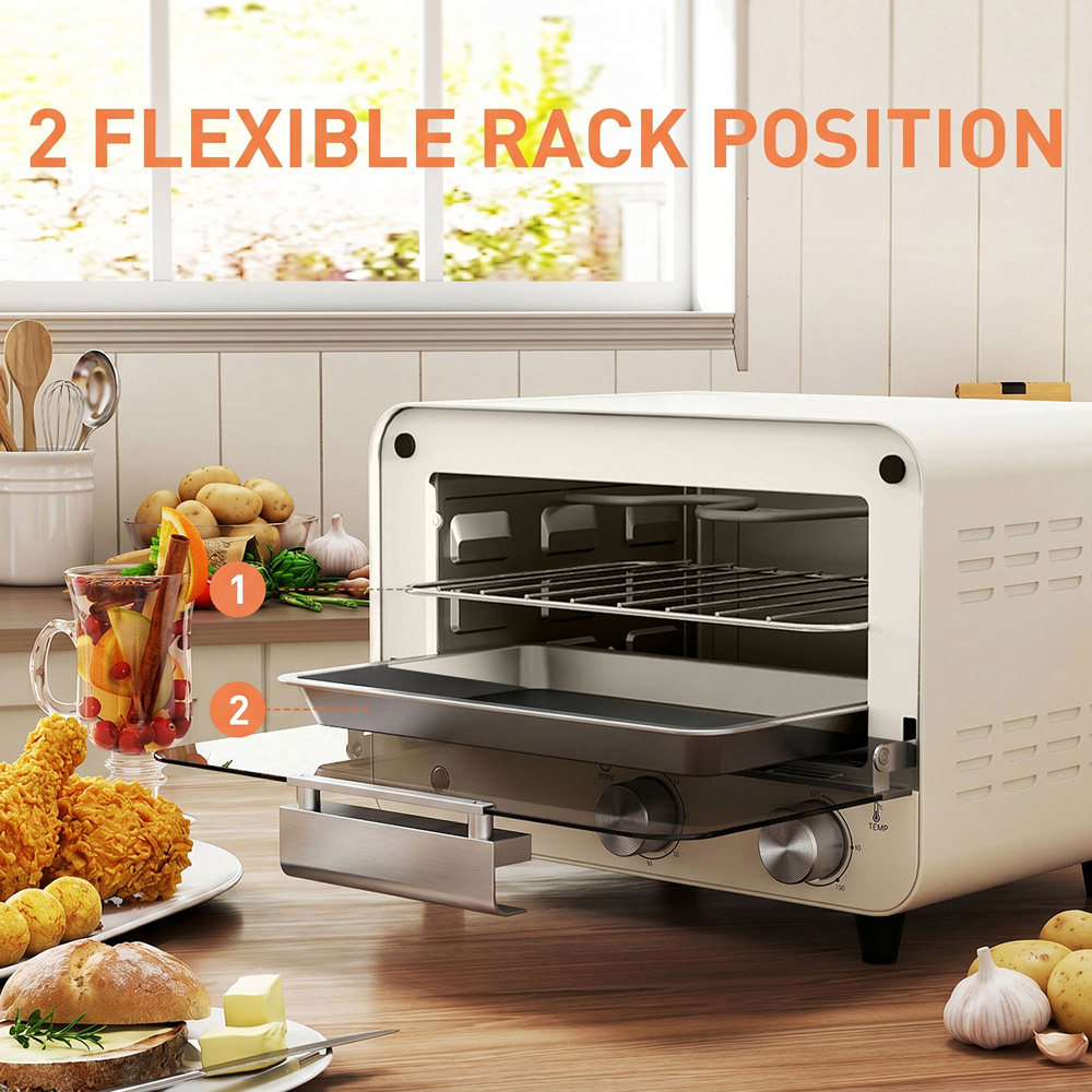 HOMCOM 800-201V70CW Cream White 12L Mini Countertop Oven with Glass Door and Timer Image 8