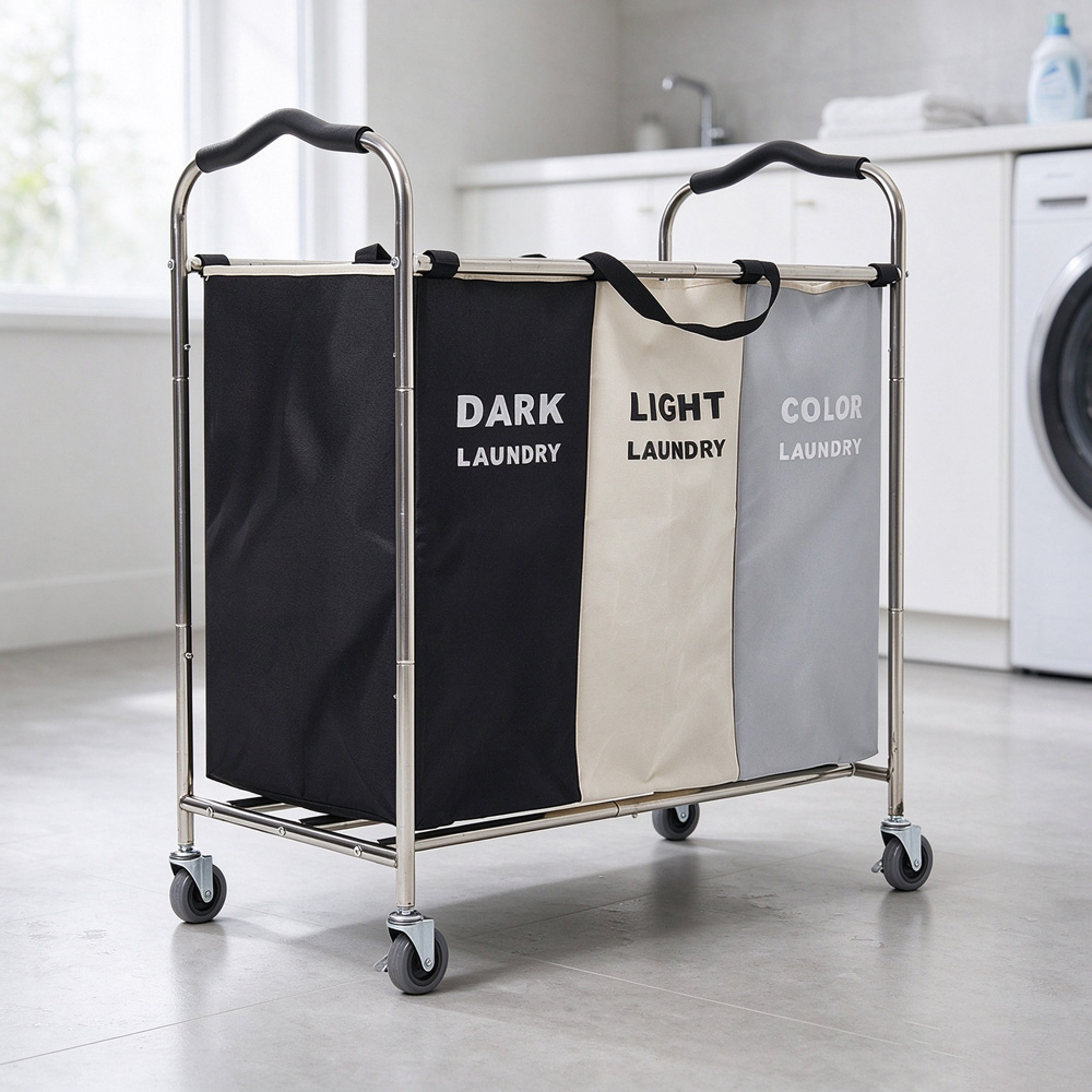 Living and Home 3-Section Laundry Basket with Wheels 240L Image 7
