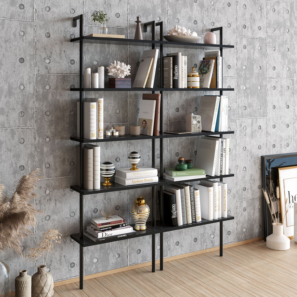 Decorotika Paulina 5 Shelf Black Marble Bookshelf Image 4