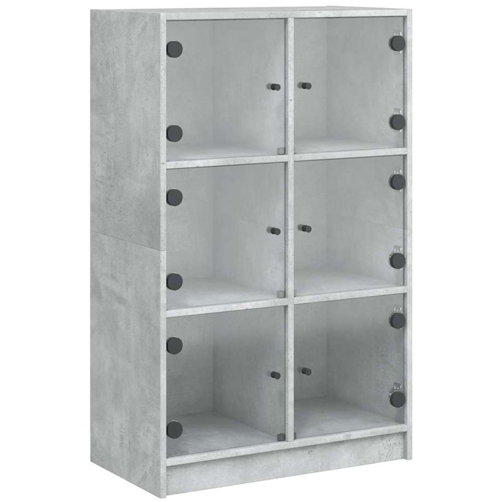 vidaXL 2 Glass Door 6 Shelf Concrete Grey Highboard Image 2