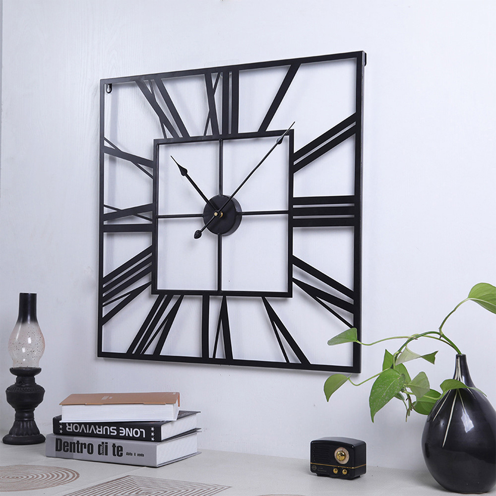 Living and Home Black Square Metal Wall Clock 60cm Image 6