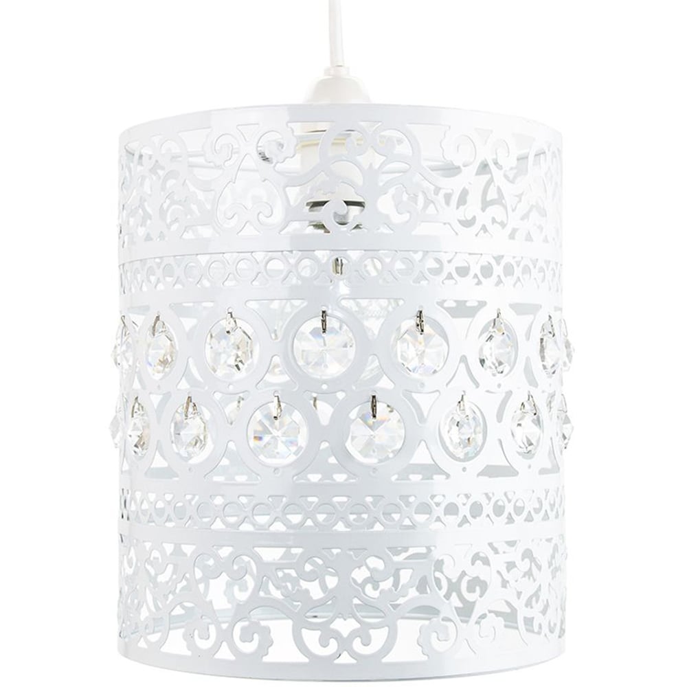 Happy Homewares Traditional and Ornate White Small Purple Acrylic Bead Jewels Pendant Shade Image 1