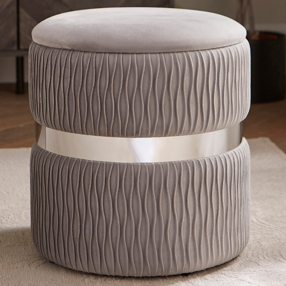 GFW Eden Grey Soft Velvet Storage Stool Image 1