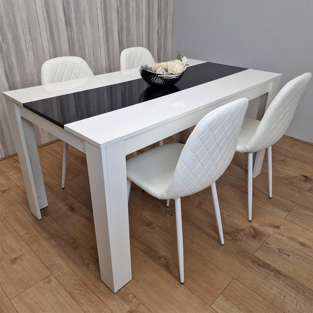 Kosy Koala 4 Seater Faux Leather Gem Pattern Dining Set White and Black Image 1