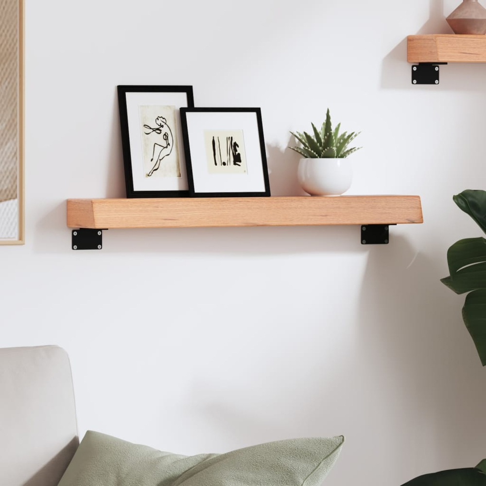 vidaXL 60 x 10 x 6cm Light Brown Solid Oak Wall Shelf Image 2