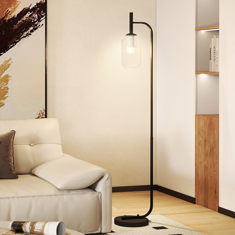 HOMCOM Glass Lampshade Black Floor Lamp with Foot Switch Image 3