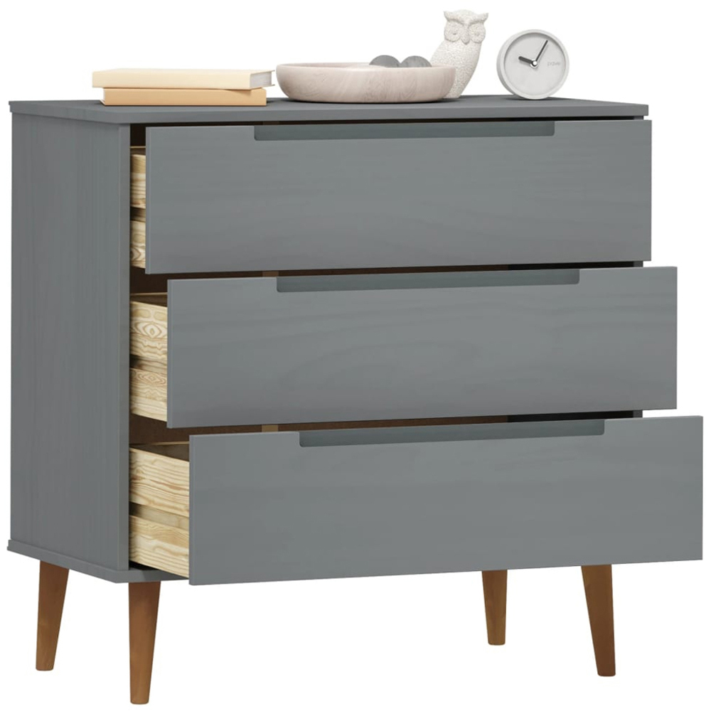 vidaXL 3 Drawer Grey Wooden Storage Cabinet Image 3