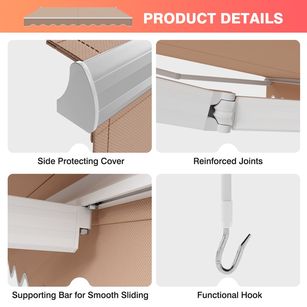 Costway Beige Aluminum Retractable Awning 3 x 2.4m Image 8