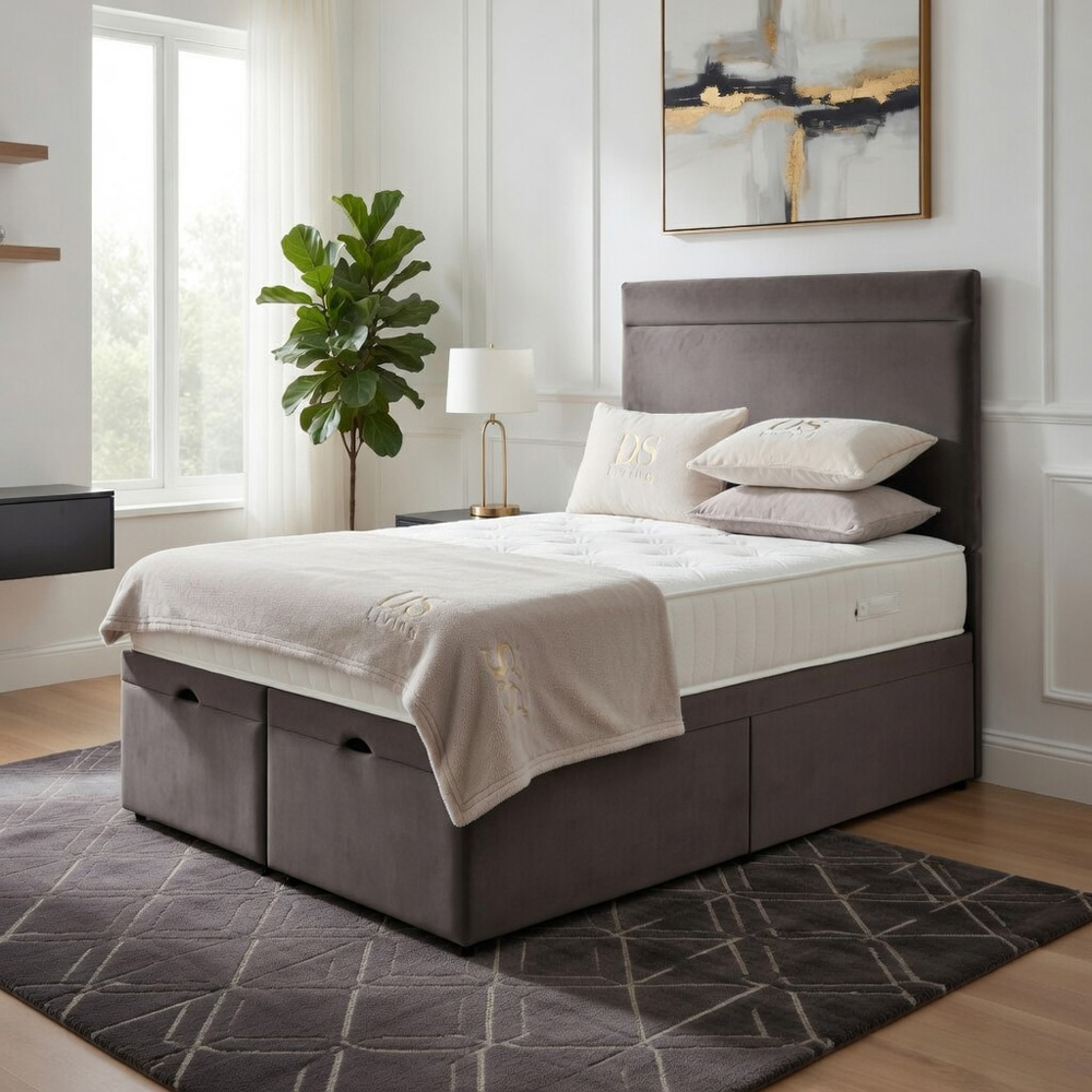 DS Living Majesty Super King Size Grey Plush Velvet Ottoman Bed Image 4