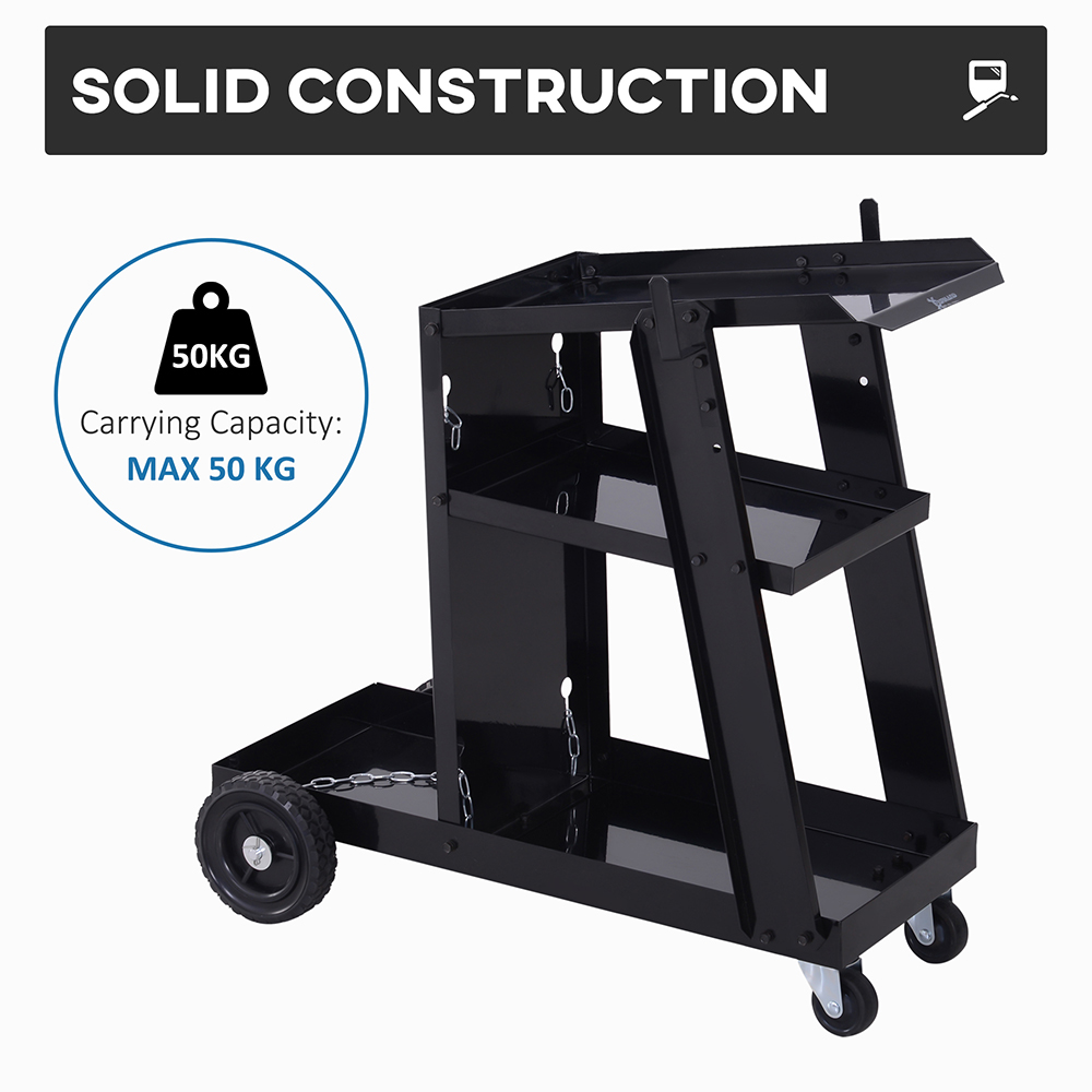 DURHAND 3 Tier Black Welding Cart Welder Trolley with Wheels 50kg Image 7