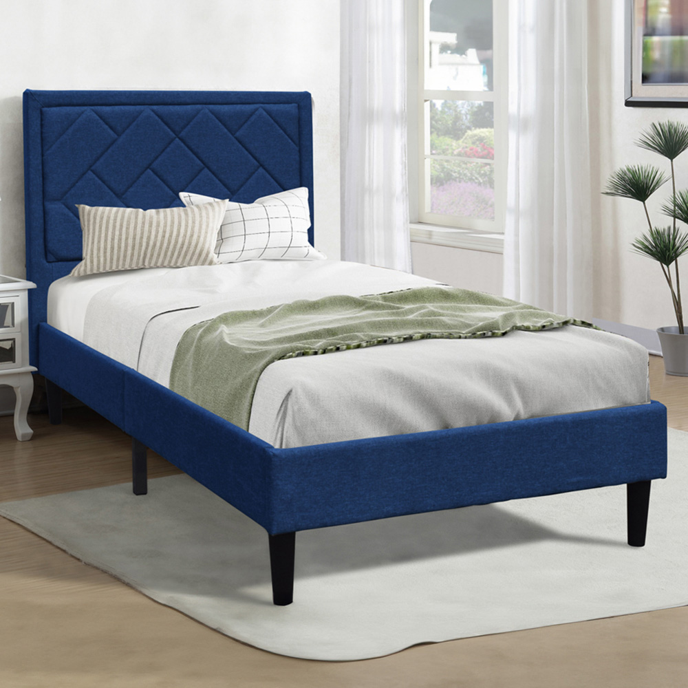 Brooklyn Single Blue Padded Headboard Bed Frame Image 1