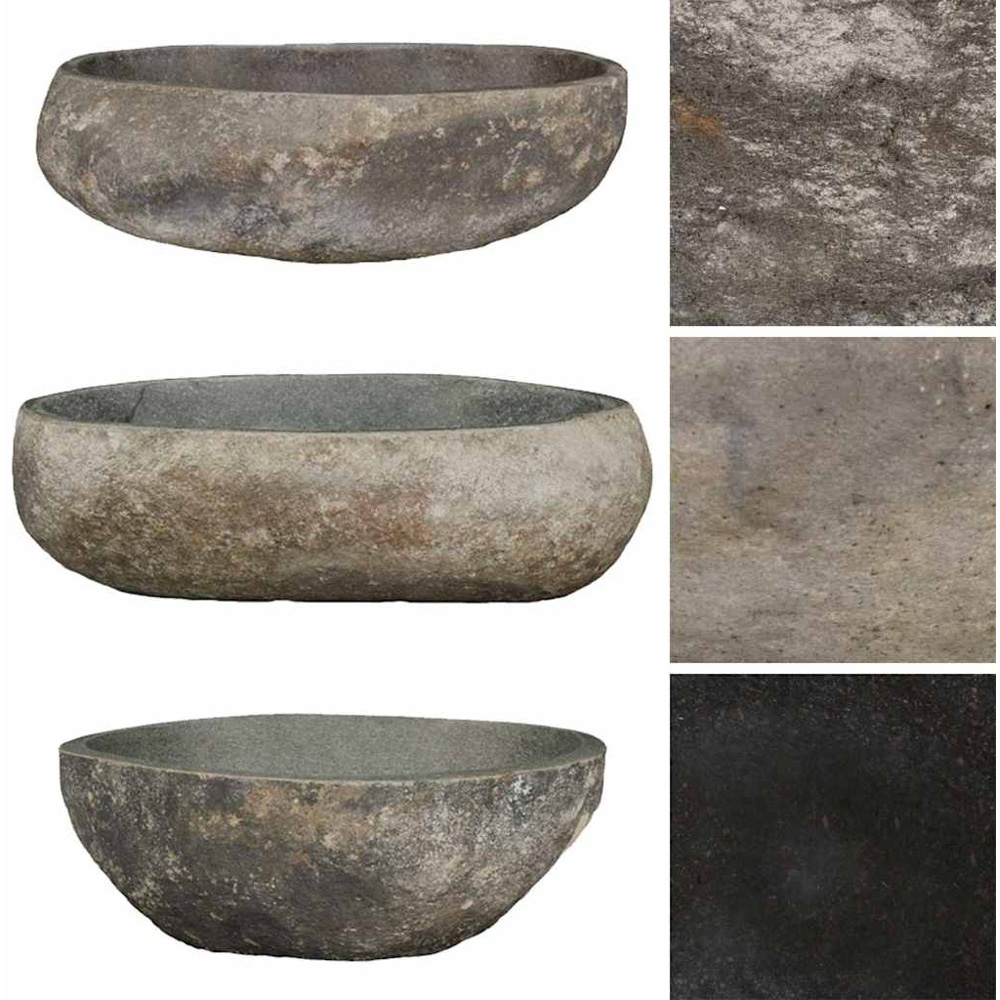 vidaXL Anthracite River Stone Oval Wash Basin 450-530 x 340-410mm Image 5