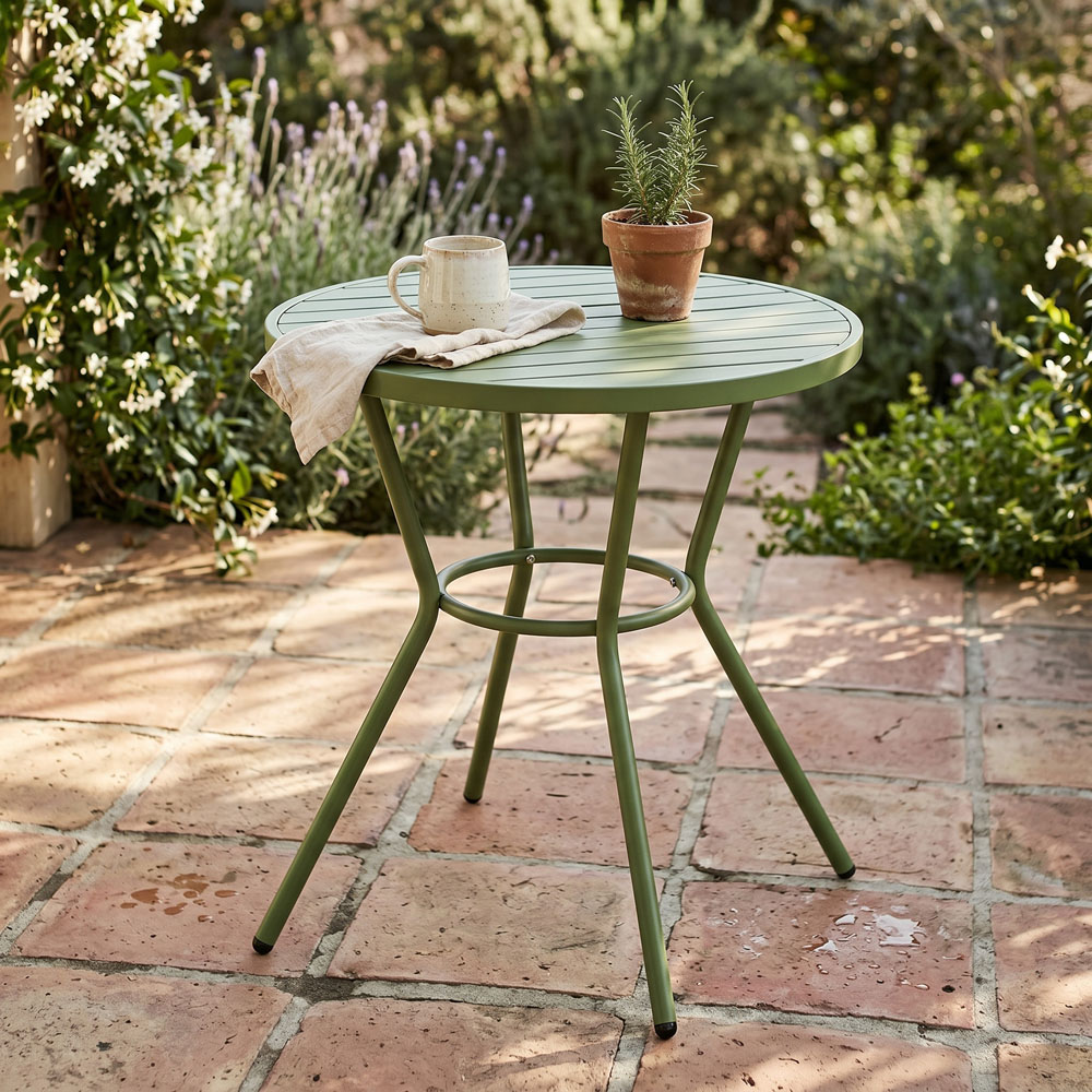 Core Products 2 Seater Moss Green Round Plastic Garden Bistro Table Image 4