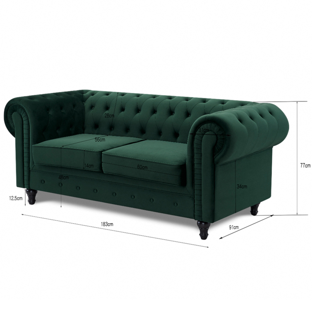 Home Detail Chesterfield 2 Seater Pleat Green Velvet Sofa Image 6