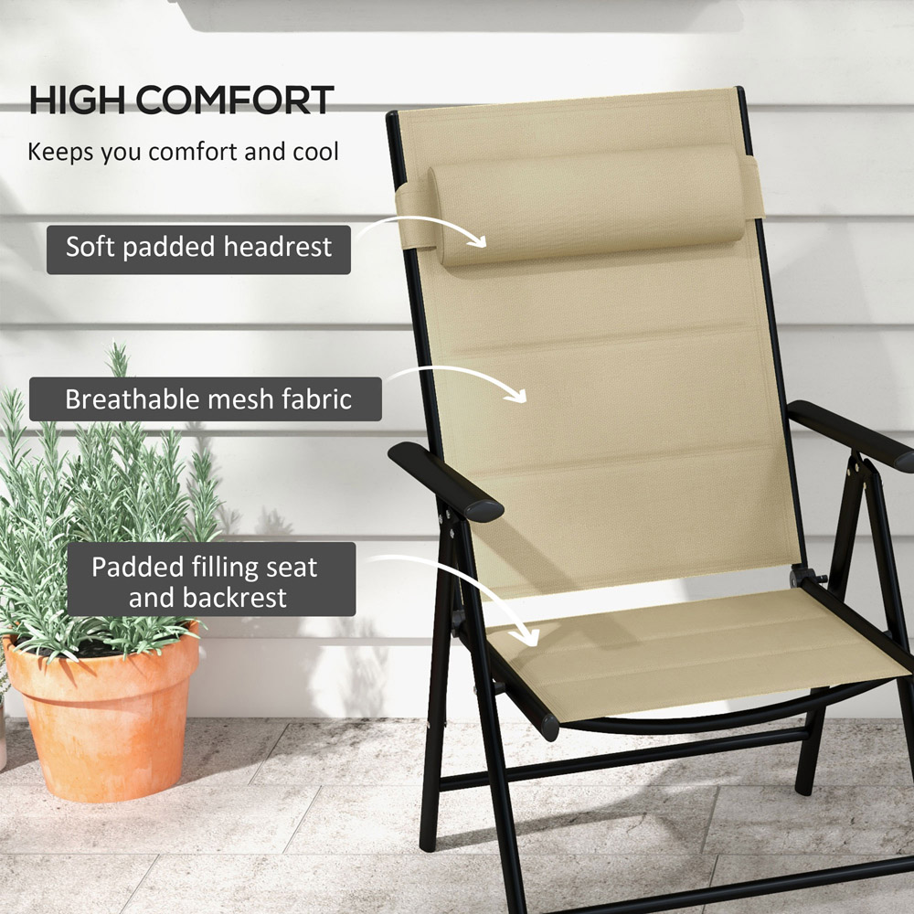Outsunny Set of 2 Khaki Folding Chairs with Adjustable Back Image 4