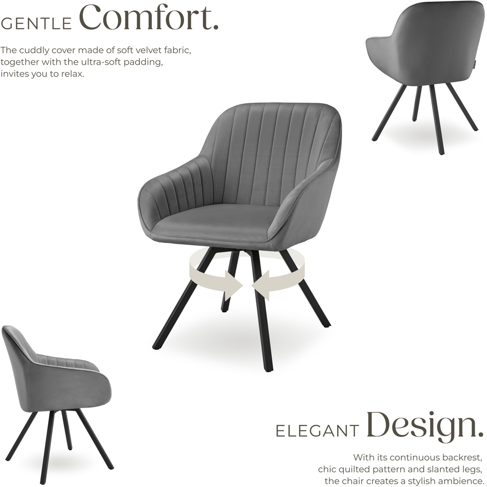 tectake Grey Velvet Swivel Armchair Image 3