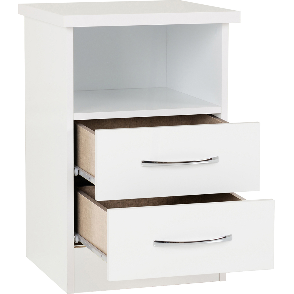 Seconique Nevada 2 Drawer White Gloss Bedside Table Image 3