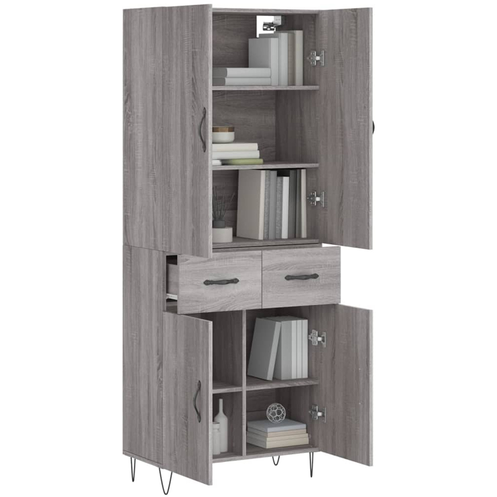 vidaXL 4 Door 2 Drawer Grey Sonoma Highboard Image 3