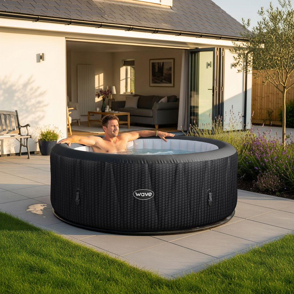 Wave Spas Atlantic 6 Person Slate Rattan Round Inflatable Hot Tub with EnergySave Bundle Image 2