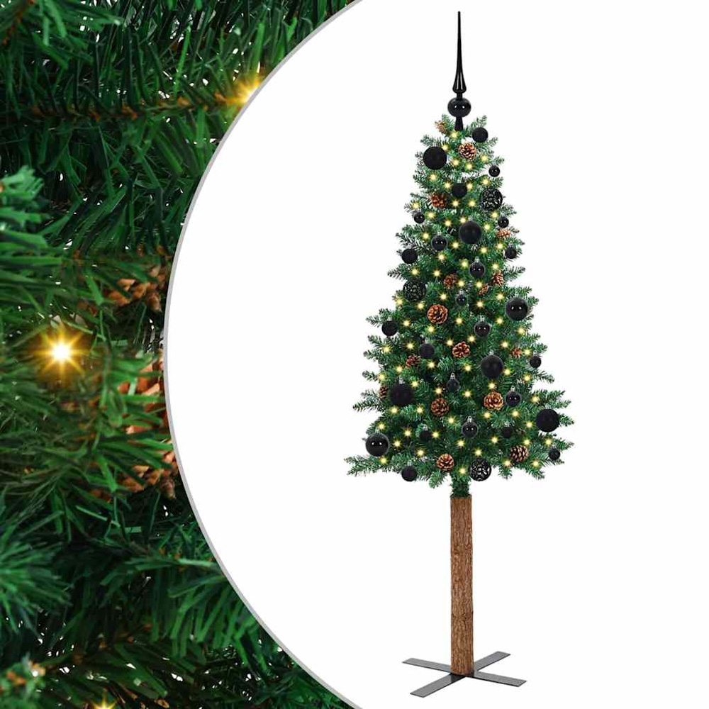 vidaXL Green Artificial Christmas Tree with Pinecones LEDs Black Decoration Ornaments 5ft Image 2