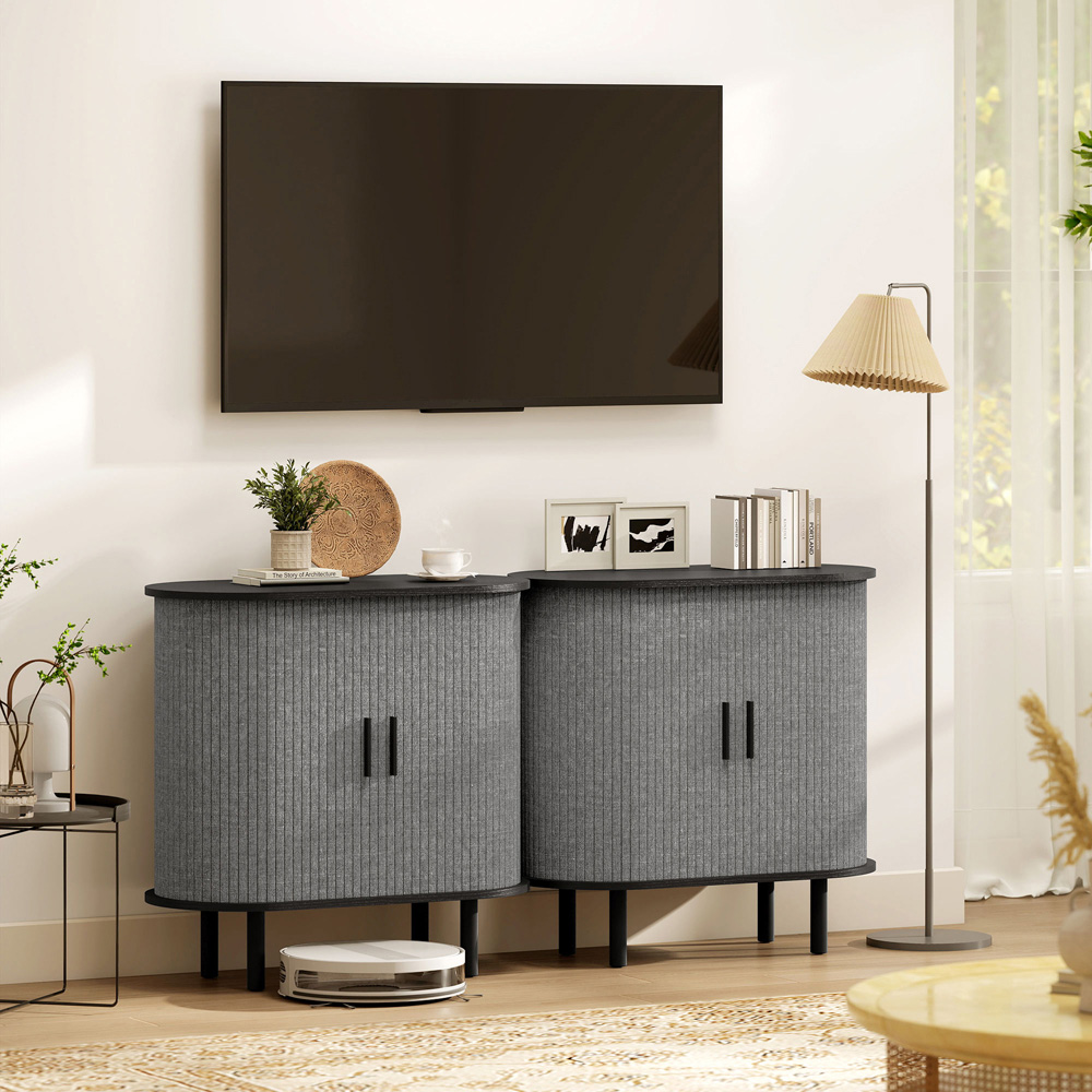 Portland 2 Sliding Doors Grey Modern Tambour Sideboard Image 4