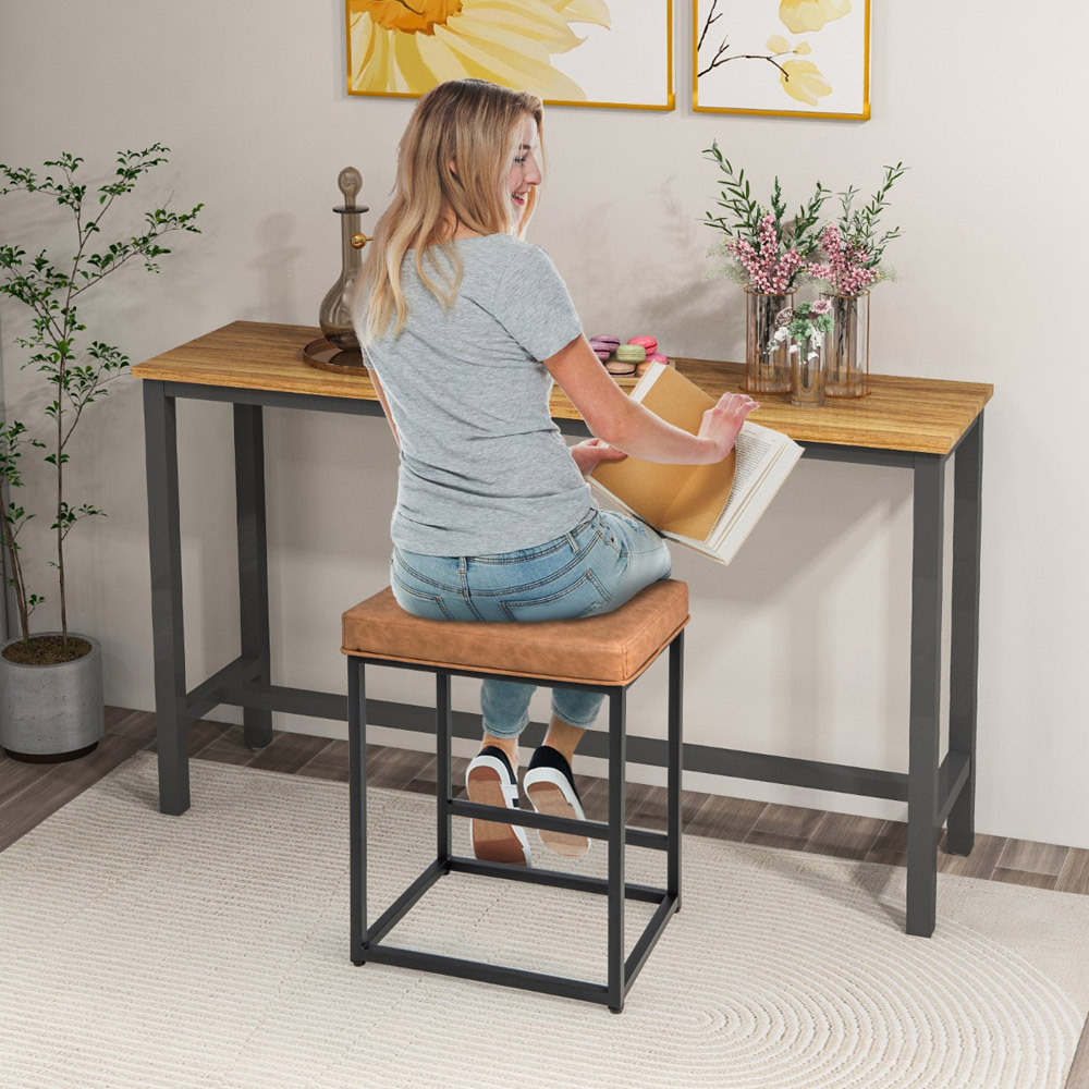 Costway Brown PVC Leather Bar Stool Set of 2 Image 4