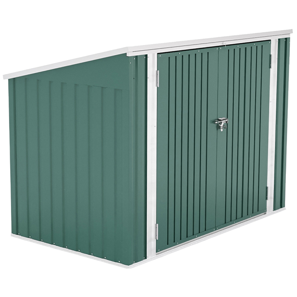 H&O Direct 5.8 x 3.4ft Green Metal Pent Garden Storage Shed with Hinged Lid Image 1