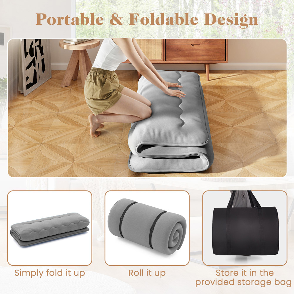 Costway King Size Grey Japanese Futon Floor Mattress with Bag Image 7
