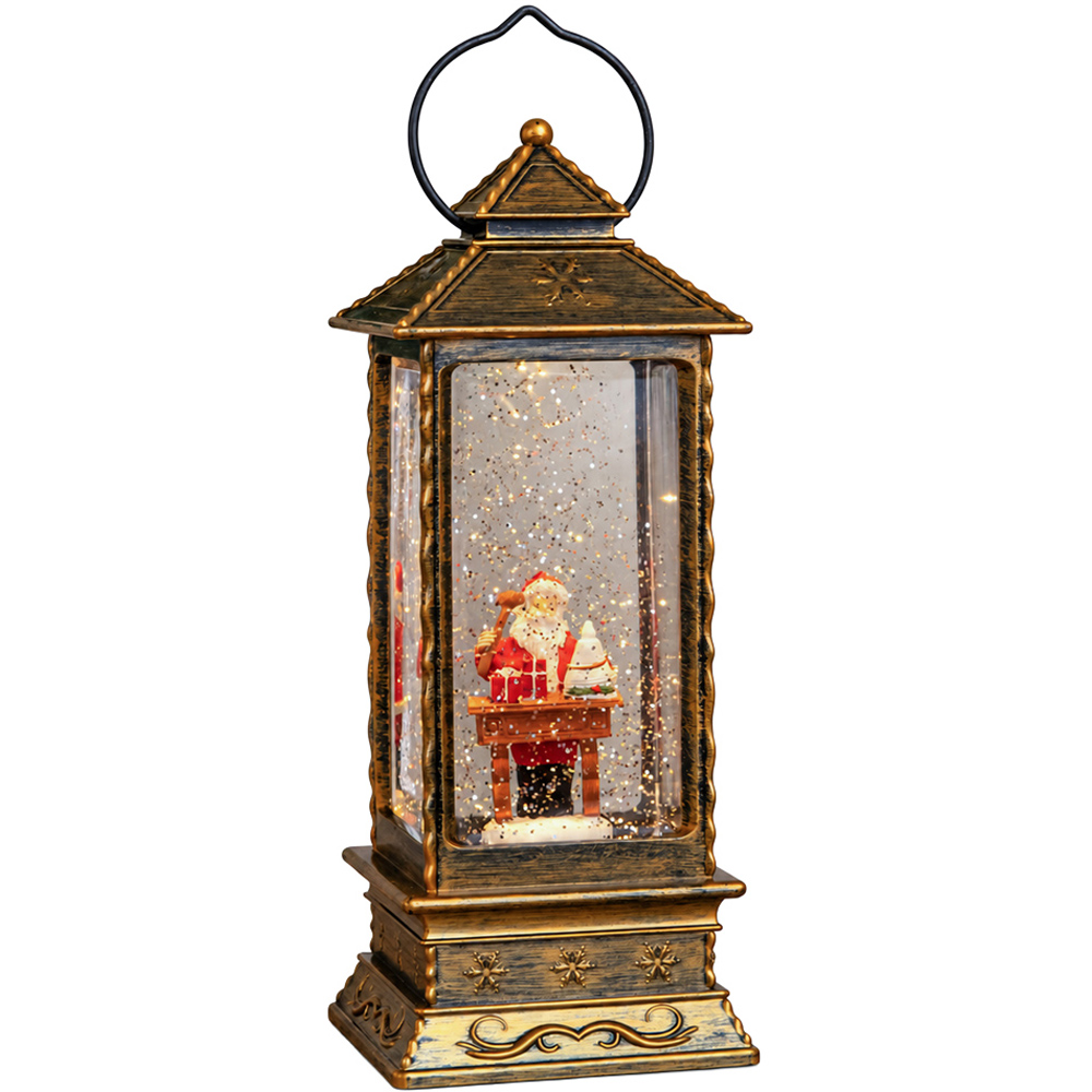 Samuel Alexander Warm White LED Antique Gold Santa Workshop Christmas Water Spinner Lantern 27cm Image 1