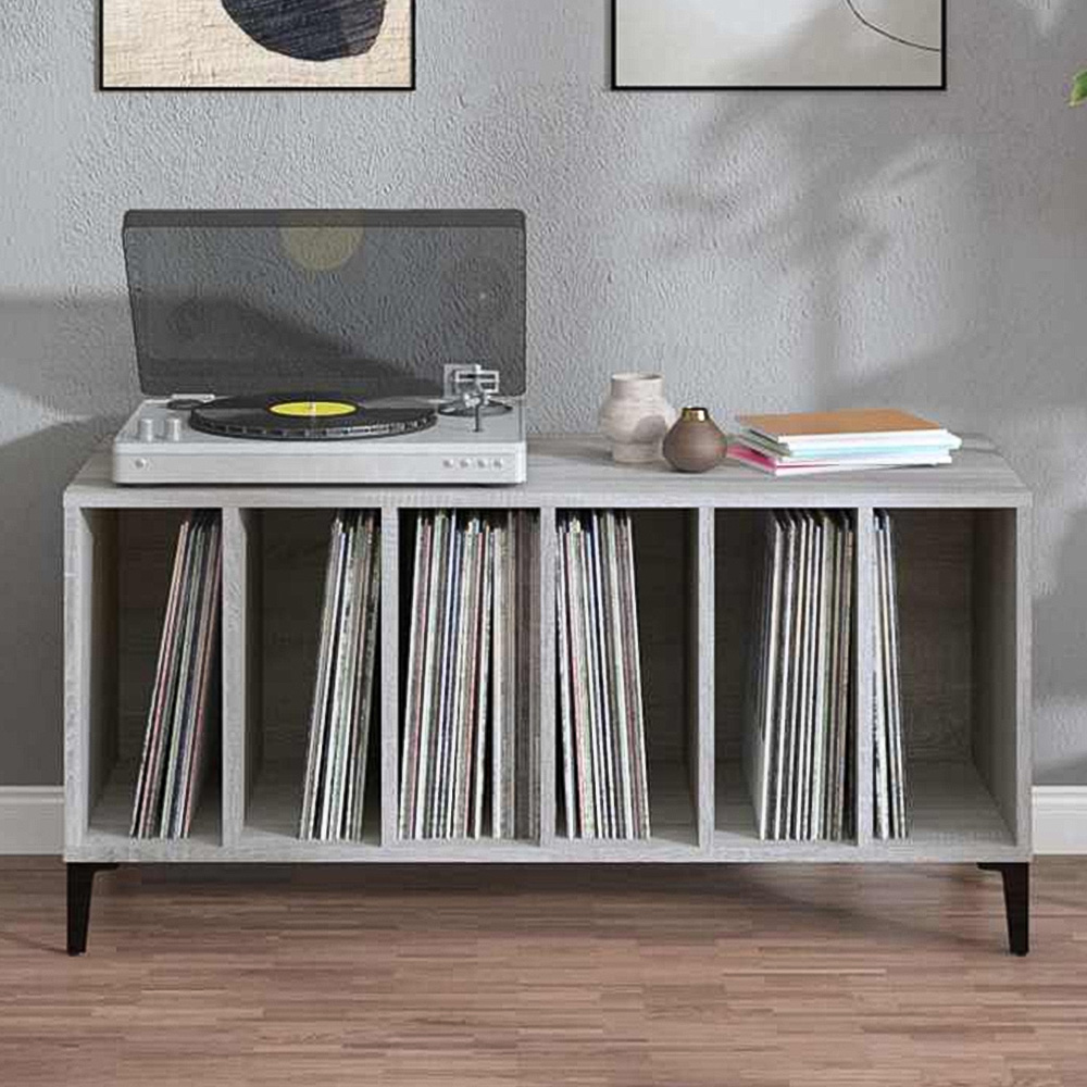 vidaXL 6 Shelf Grey Sonoma Record Cabinet Image 1