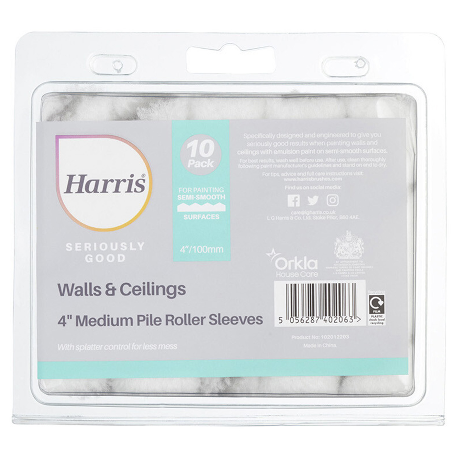Harris 10 Pack 4 inch Seriously Good Walls and Ceilings Roller Sleeves Image 1