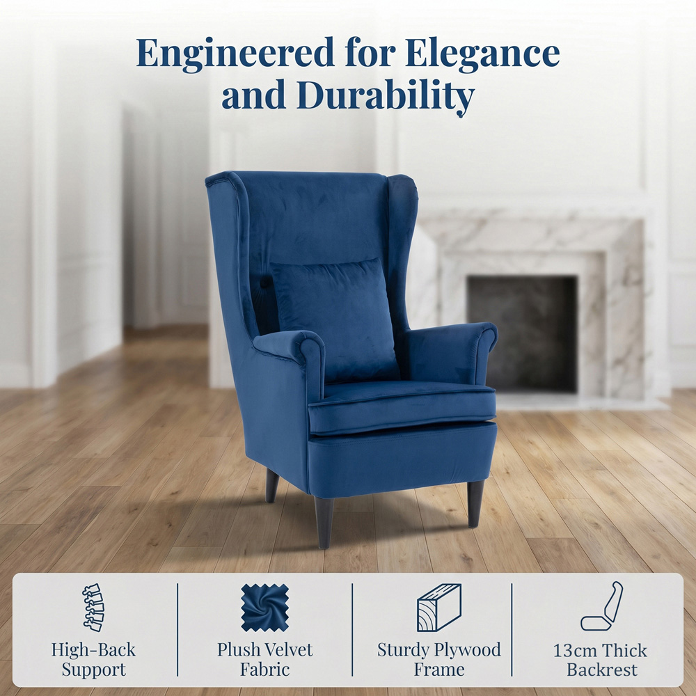 HOMCOM Blue Wingback Accent Chair Image 7