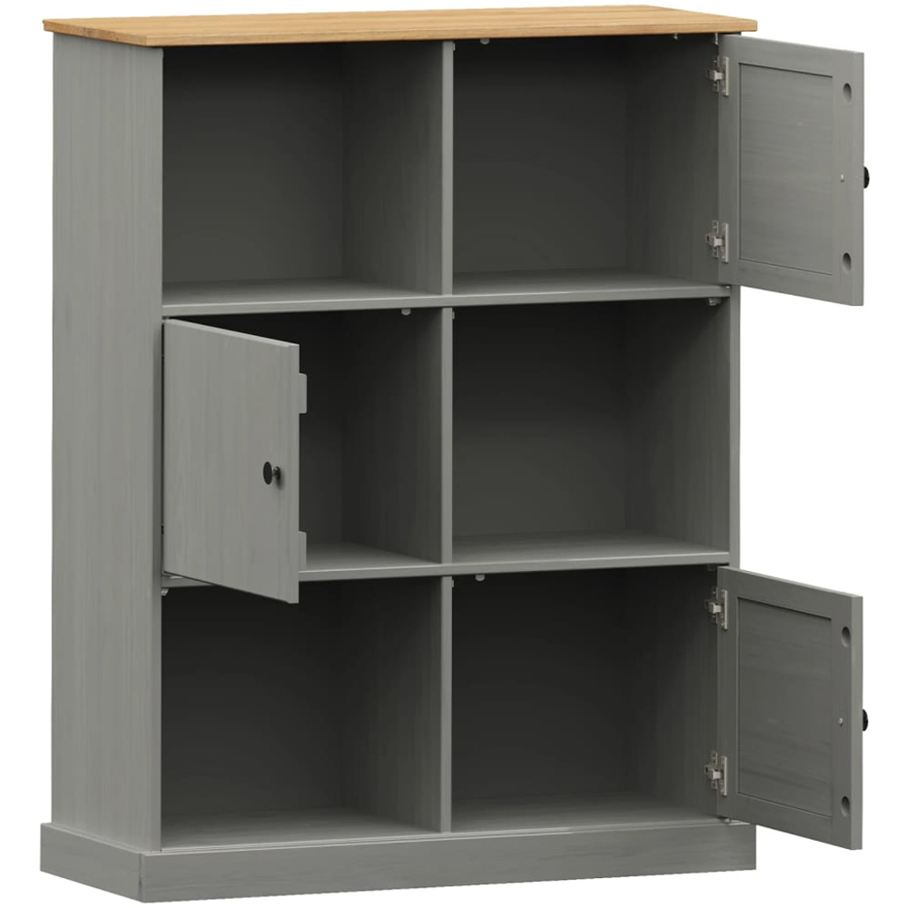 vidaXL 3 Door 3 Shelf Grey Pine Wood Bookcase Image 5