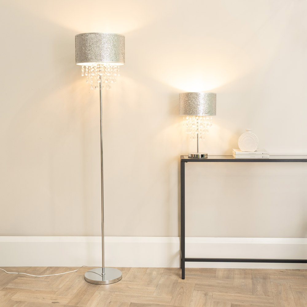 ValueLights Set of 2 Bonita Glitter Droplet Shade Silver LED Table Lamp Image 4