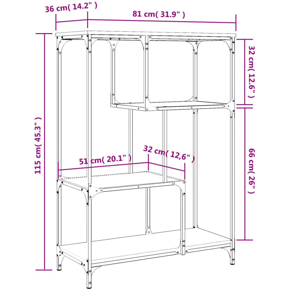 vidaXL 3 Shelf Grey Sonoma Wood and Steel Geometric Bookcase Image 8